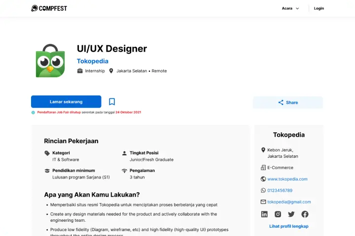 COMPFEST, Job Opening Feature